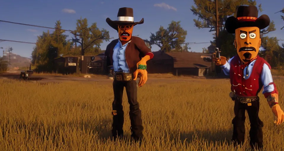 Prompt: Screenshot of Frylock from Aqua Teen Hunger Force as a 3d cowboy in full cowboy attire in the videogame 'Red Dead Redemption 2'. Sharpened. 1080p. High-res. Ultra graphical settings.