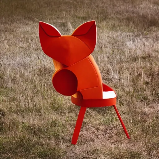 Image similar to a chair in the shape of a fox, advertising photography