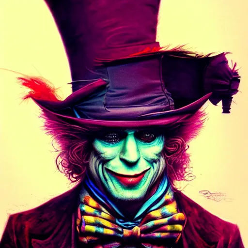 Prompt: the mad hatter by android jones, trending on artstation