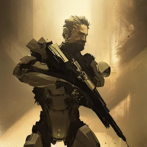 Image similar to Metal Gear, Metal Gear Solid Revengeance,Greg rutkowski, Trending artstation, cinematográfica, digital Art