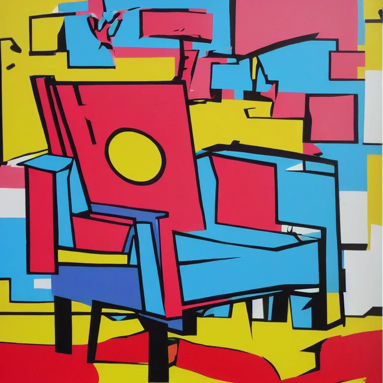 Prompt: Pop-art painting of an armchair