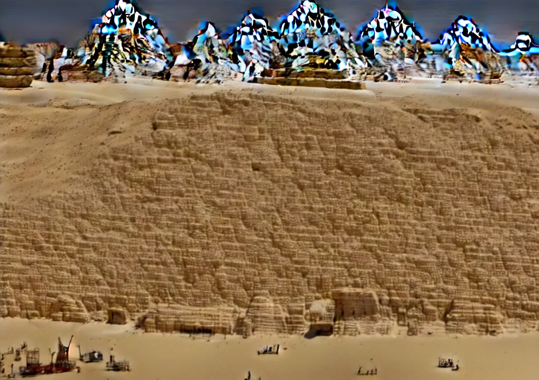 Prompt: Great Pyramids turning into gigantic robots with lasers in Egypt. Photorealistic. Intricate details.