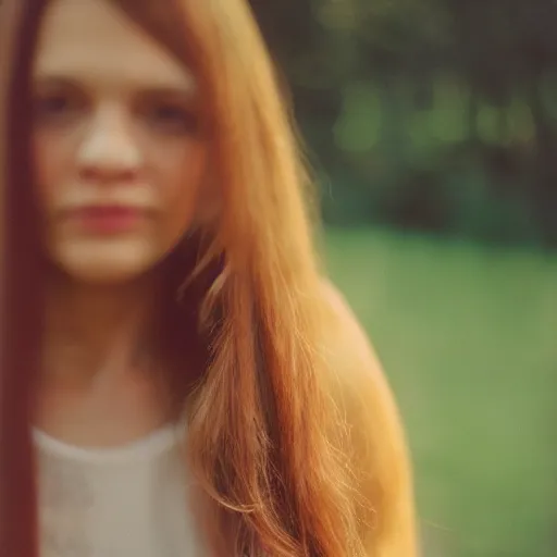 Image similar to a portrait photography of a woman with long hair. agfa vista 4 0 0 film. detailed. depth of field. cinematic. lens flare. grainy film. warm light.