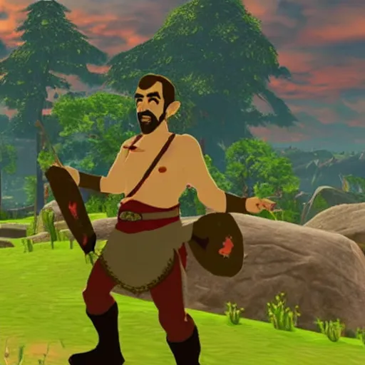 Prompt: borat in the legend of zelda breath of the wild