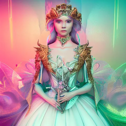 Image similar to portrait of princess, beautiful, attractive, glowing, ornate and intricate, jaw dropping, dynamic lighting, colorful, fairy tale, intricate and detailed, 4 k octane render