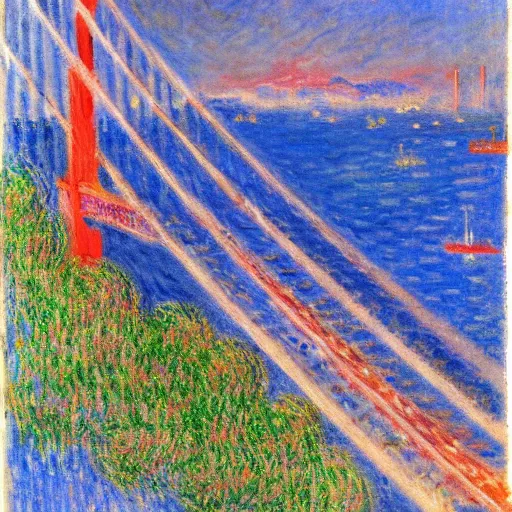 Image similar to Golden Gate Bridge, San Francisco, illustrated by Claude Monet, very detailed