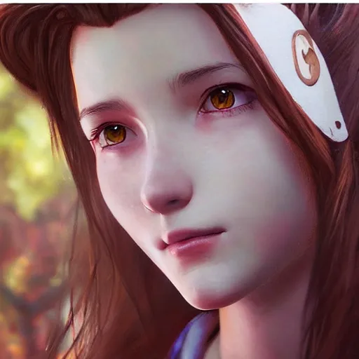 Prompt: realistic concept art of aerith gainsborough, highly detailed, trending on artstation