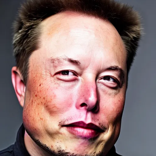Prompt: A portrait photo of Elon Musk with very long hair
