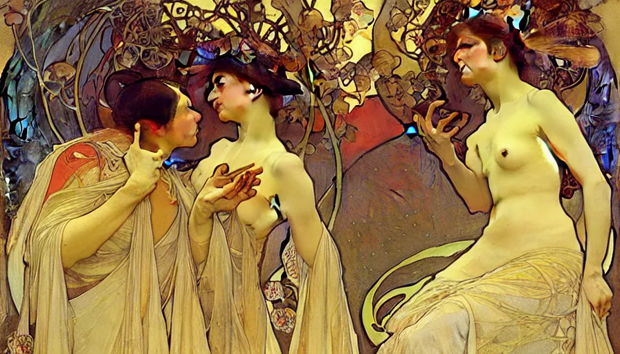 Image similar to the two complementary forces that make up all aspects and phenomena of life, by Alfons Maria Mucha