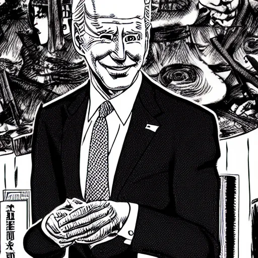 Prompt: Joe Biden junji ito manga