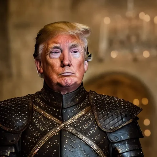 Image similar to donald trump as tywin lannister in game of thrones, 4 k, epic, cinematic, focus, movie still, fantasy, serious, extreme detail, atmospheric, dark colour, sharp focus