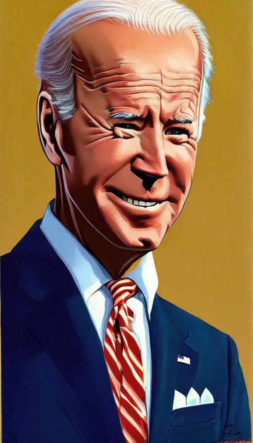 Image similar to joe biden triumphant. portrait by jean giraud and anton otto fischer