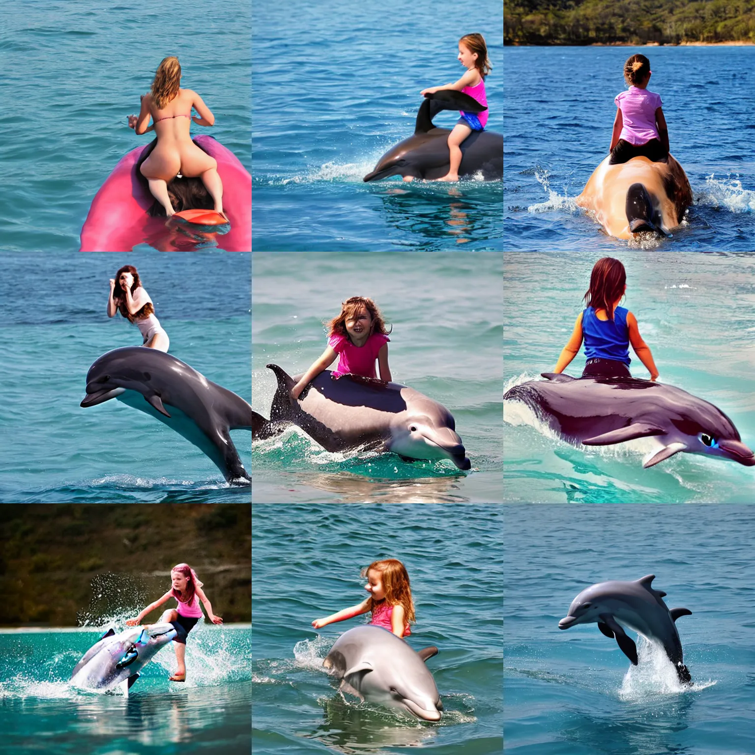 Prompt: girl riding dolphin