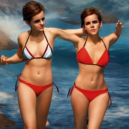 Image similar to Emma Watson in a bikini that looks like a Pokémon, hyper realistic, artstation, 8k resolution