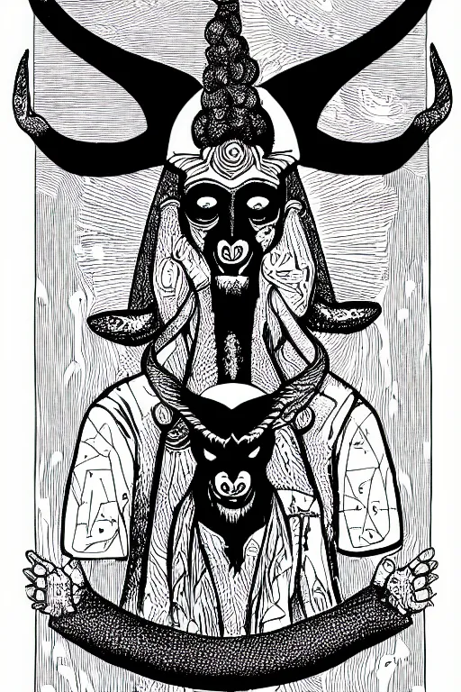 Image similar to baphomet black and white illustration