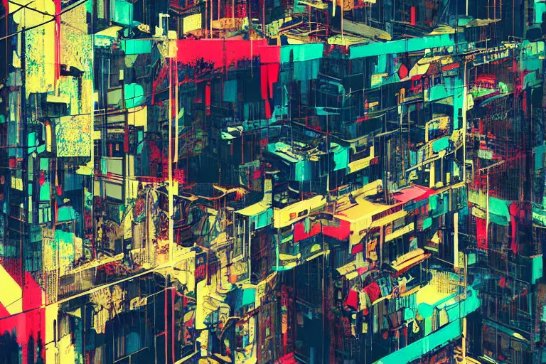 Prompt: architecture collage by atelier olschinsky, cyberpunk, (high contrast), ((oversaturated)), grafitti paint