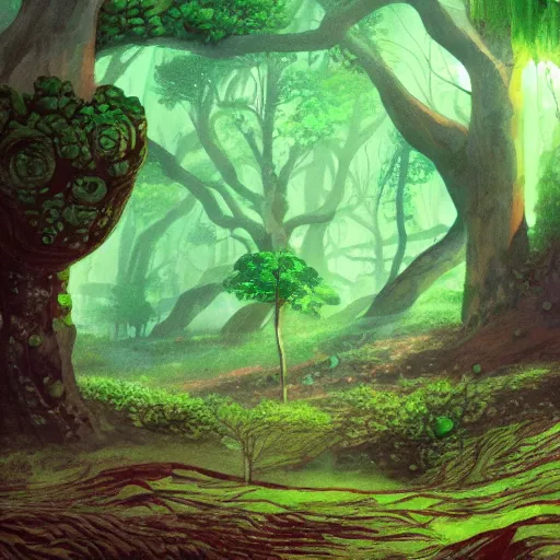 Prompt: green forest on mars, style of miyazaki, nausicaa,