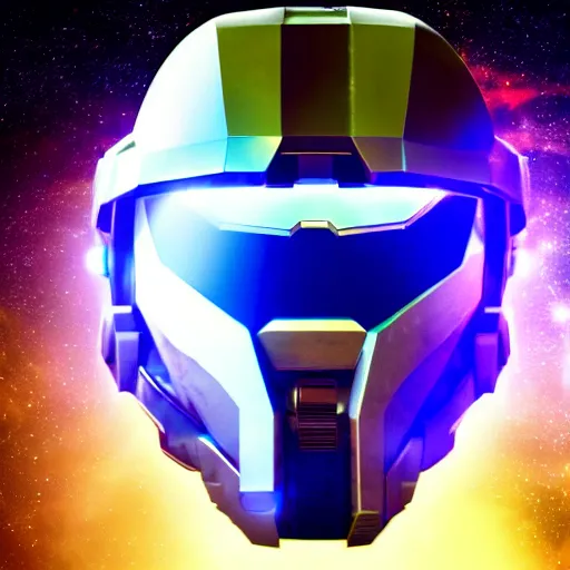 Image similar to cyberpunk halo helmet on space, close shot, reflection, epic, dramatic, cinematic, award winning, ultra detailed, realistic, 8k,