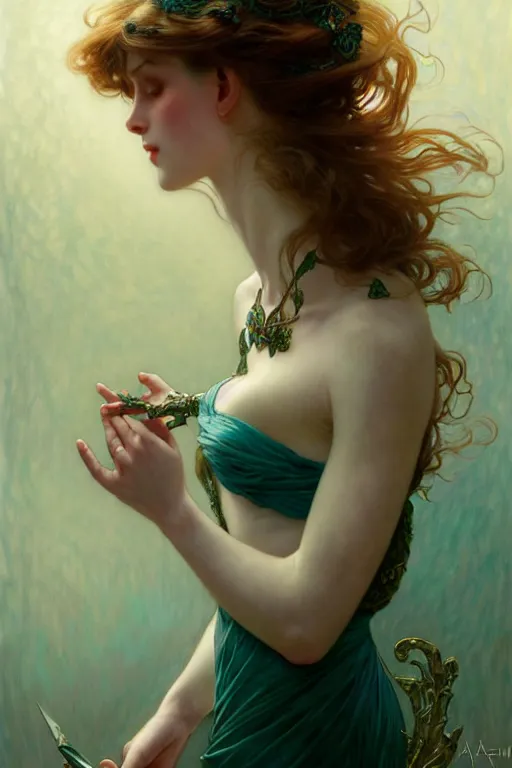 Image similar to pale teal, fantasy, intricate, elegant, dramatic lighting, emotionally evoking symbolic metaphor, highly detailed, lifelike, photorealistic, digital painting, artstation, concept art, smooth, sharp focus, illustration, art by John Collier and Albert Aublet and Krenz Cushart and Artem Demura and Alphonse Mucha