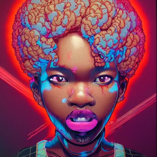 Image similar to afropunk portrait soft light painted by james jean and katsuhiro otomo and erik jones, inspired by akira anime, smooth face feature, intricate oil painting, high detail illustration, sharp high detail, manga and anime 1 9 9 9