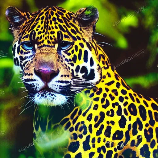 Image similar to a neon jaguar in the jungle