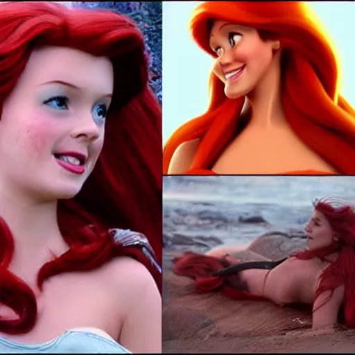 Prompt: Ariel the little mermaid, live action, battlefield