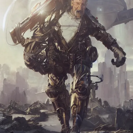 Image similar to Ultra realistic illustration of an old man cyborg, cyberpunk, sci-fi fantasy, dramatic lighting, cinematic, establishing shot, extremely high detail, cinematic lighting, by Yoshitaka Amano, Ruan Jia, Kentaro Miura, Artgerm, post processed, concept art, artstation, style by eddie mendoza, raphael lacoste, alex ross, 8K, unreal engine