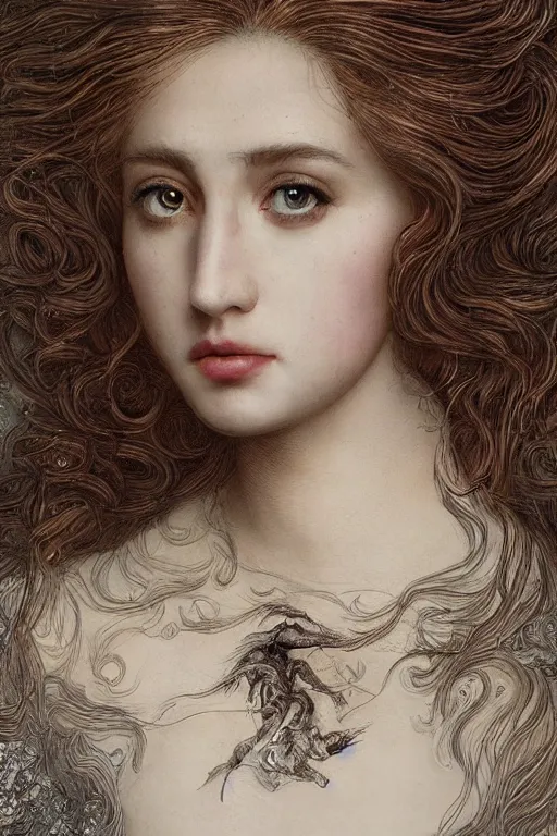 Image similar to An extremely beautiful pre-raphaelite intricate ultradetailed ornate portrait of a very beautiful elegant witch, regal, digital art painting, smooth, sharp focus, magazine art cover illustration, award winning picture, extremely detailed masterpiece, sense of awe, featured on Artstation, Artgerm, ethereal bubbles, Aetherpunk, atmospheric lightning, backlit, highly detailed illustration highlights, concept art, Exquisite matte painting, floral details, 8K detail post-processing