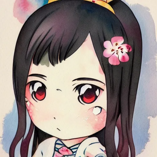 Prompt: !dream beautiful water color concept art of face detailing cute kawaii nendoroid girl in the style of ukiyoe, toon rendering, close-up, no shade, no gradient, modern art, kyoto animation