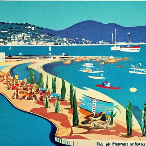 Prompt: midcentury illustration of the french riviera in the summer of 1 9 6 0