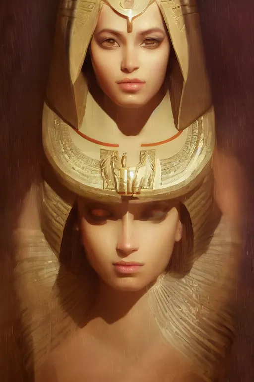 Image similar to portrait of the beautiful egyptian goddess, bastet, bast, woman / cat hybrid, soft torchlight in an egyptian tomb, digital art by ruan jia and mandy jurgens and artgerm and william - adolphe bouguereau, highly detailed, trending on artstation, award winning,