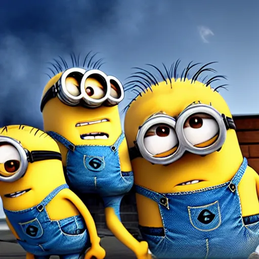Prompt: minions characters at the hindenburg disaster.