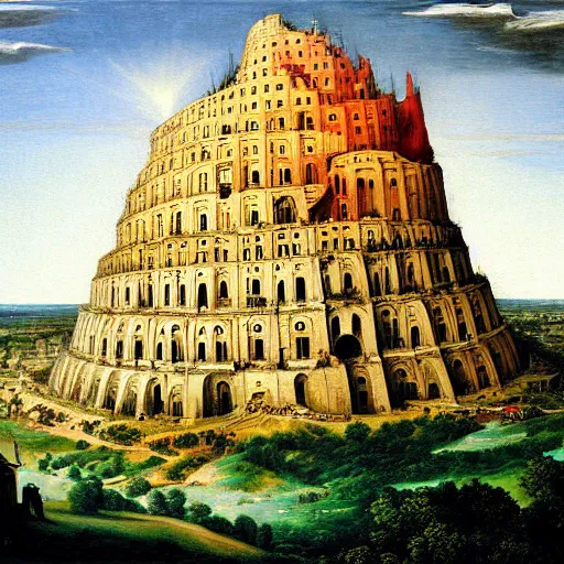 Prompt: painting of the Tower of Babel, by Aleksander Rostov