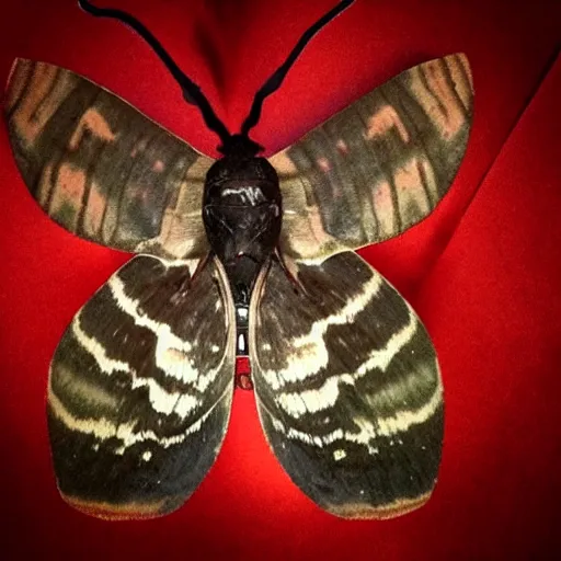 Image similar to “a giant, demonic and scary moth, bones, horror”