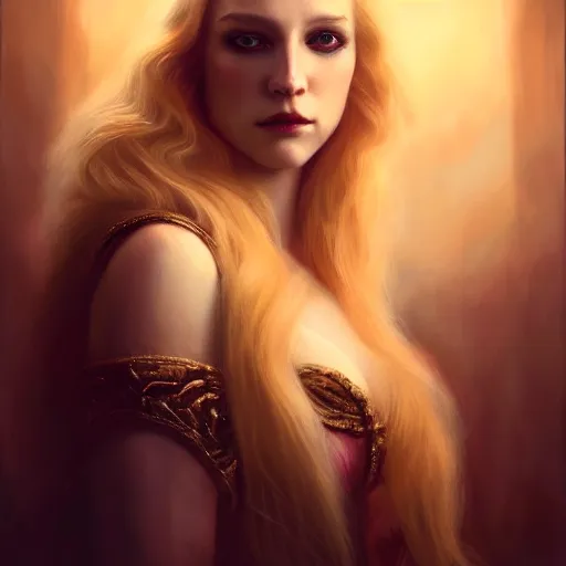 Prompt: majestic gracious regal aristocratic blonde female vampire portrait, atmospheric lighting, painted, voluptuous, menacing, intricate, volumetric lighting, beautiful, rich deep colours masterpiece, golden hour, sharp focus, ultra detailed, by leesha hannigan, ross tran, thierry doizon, kai carpenter, ignacio fernandez rios