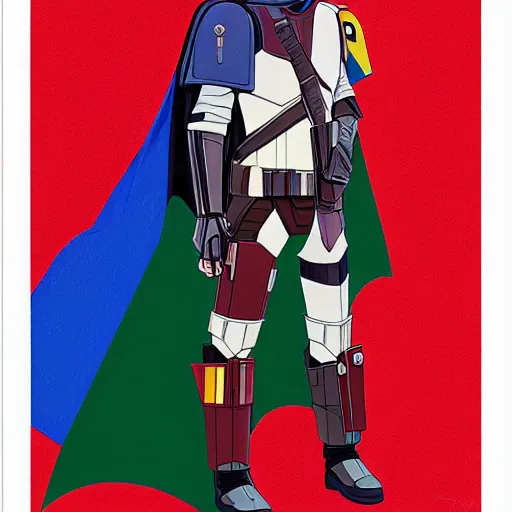 Image similar to the mandalorian wearing a pride flag cape by ilya kuvshinov katsuhiro otomo