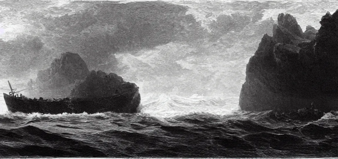 Prompt: Between Lofoden and Moskoe, he says, the depth of the water is between thirty-six and forty fathoms ; but on the other side, toward Ver (Vurrgh) this depth decreases so as not to afford a convenient passage for a vessel, without the risk of splitting on the rocks, which happens even in the calmest weather. When it is flood, the stream runs up the country between Lofoden and Moskoe with a boisterous rapidity ; but the roar of its impetuous ebb to the sea is scarce equalled by the loudest and most dreadful cataracts ; the noise being heard several leagues off, and the vortices or pits are of such an extent and depth, that if a ship comes within its attraction, it is inevitably absorbed and carried down to the bottom, and there beat to pieces against the rocks ; and when the water relaxes, the fragments thereof are thrown up again. But these intervals of tranquility are only at the turn of the ebb and flood, and in calm weather, and last but a quarter of an hour, its violence gradually returning. 8k octane beautifully detailed render, full body shot, post-processing, extremely hyper-detailed, intricate, epic composition, highly detailed attributes, highly detailed atmosphere, cinematic lighting, masterpiece, trending on artstation