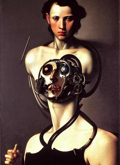 Image similar to a portrait of a cyborg by Caravaggio