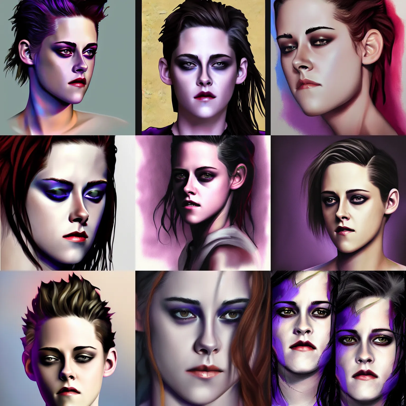 Prompt: Kristen Stewart with deep-purple-skin, detailed, digital painting, trending on artstation by Alex Ross