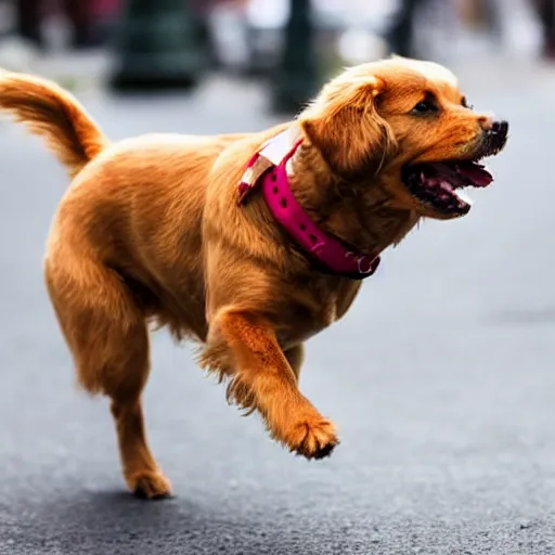 Prompt: cute dog running down the street