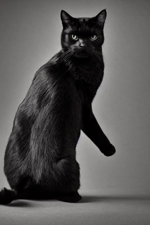 Prompt: full body studio photograph of a black cat