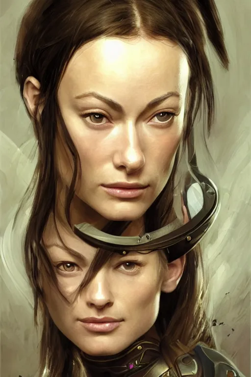 Image similar to a professional painting of a young Olivia Wilde, clothes in military armor, olive skin, long dark hair, beautiful bone structure, symmetrical facial features, intricate, elegant, digital painting, concept art, smooth, sharp focus, illustration, from StarCraft by Ruan Jia and Mandy Jurgens and Artgerm and William-Adolphe Bouguerea