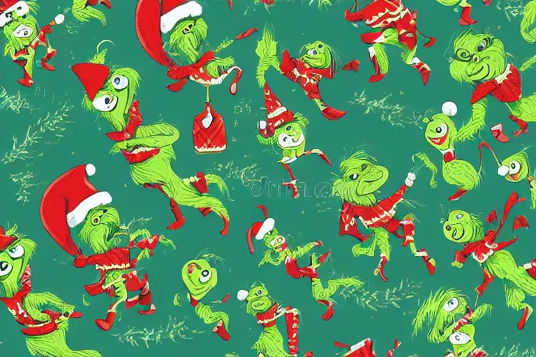 Image similar to a wrapping paper pattern with grinch print, illustration