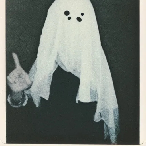 Image similar to polaroid of a ghost at ghost convention