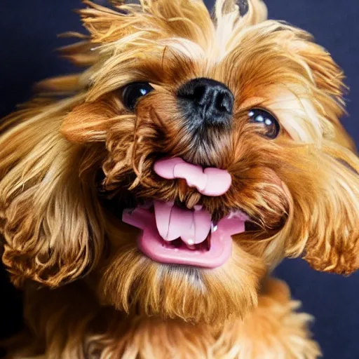 Image similar to professional portrait of an anthropomorphic yorki-poo smoking weed,