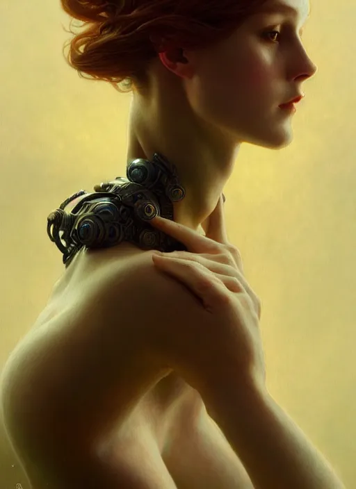 Image similar to organic android, diffuse lighting, fantasy, intricate, elegant, highly detailed, lifelike, photorealistic, digital painting, artstation, illustration, concept art, smooth, sharp focus, art by John Collier and Albert Aublet and Krenz Cushart and Artem Demura and Alphonse Mucha