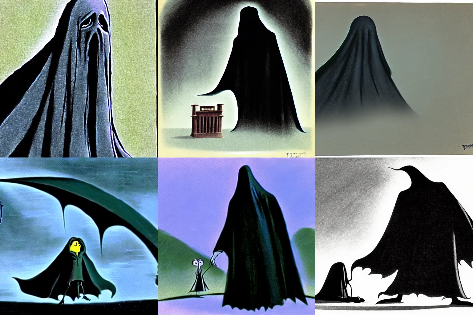 Prompt: Dementor (Harry Potter and the Prisoner of Azkaban), animation keyframe by Chuck Jones, looney tunes, technicolor