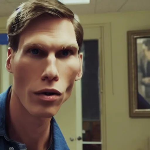 Image similar to Live Action Still of Jerma in Back to School, real life, hyperrealistic, ultra realistic, realistic, highly detailed, epic, HD quality, 8k resolution, body and headshot, film still