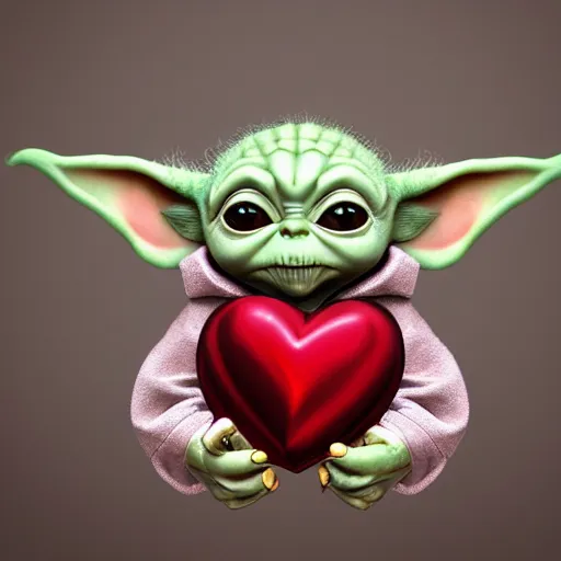 Image similar to Baby yoda holding a heart shaped balloon, accurate, hyperdetailed, intricate detail, insanely detailed and intricate, edge to edge, solid color background intricate, highly detailed, smooth, sharp focus, detailed, high contrast, full frame