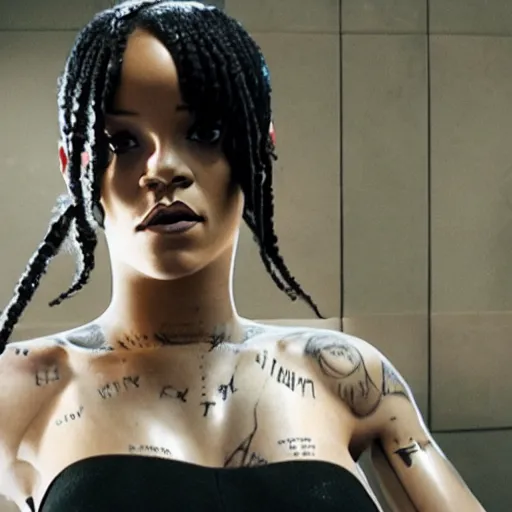 Image similar to movie still of rihanna cyborg, cinematic composition, cinematic light, criterion collection, by edgar wright